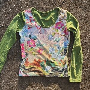 Oilily Green and Multicolor Floral Long Sleeve Top